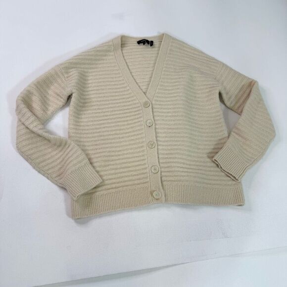 Theory Sweater Cardigan Womens Large Cream Ivory Paramour Merino Wool Yak Blend - Picture 1 of 10